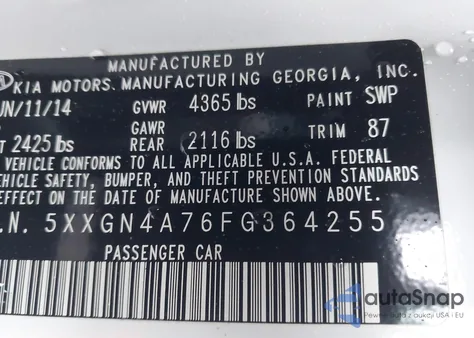 2015 Kia Optima Ex z USA, uszkodzony, nr VIN 5XXGN4A76FG364255